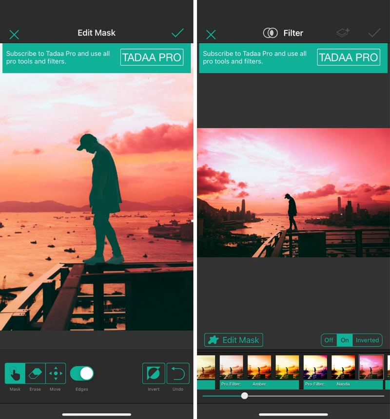 Filtern und Maskieren Funktion von Bildbearbeitungs-App Tadaa