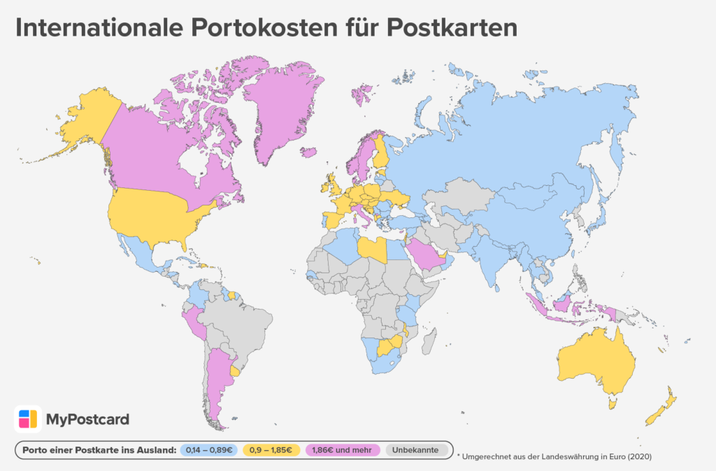 Portogebühren aller Länder auf einem Blick - Weltweite Portokosten