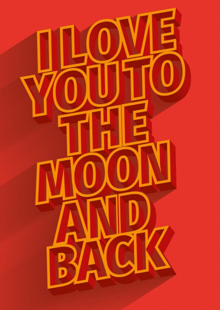 I love you to the moon and back Valentinskarte mit roten Hintergrund