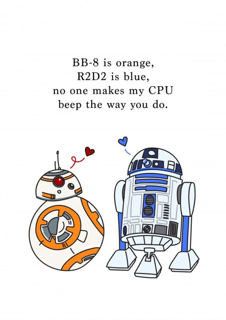 Star Wars Valentinskarte mit R2D2 und BB8 