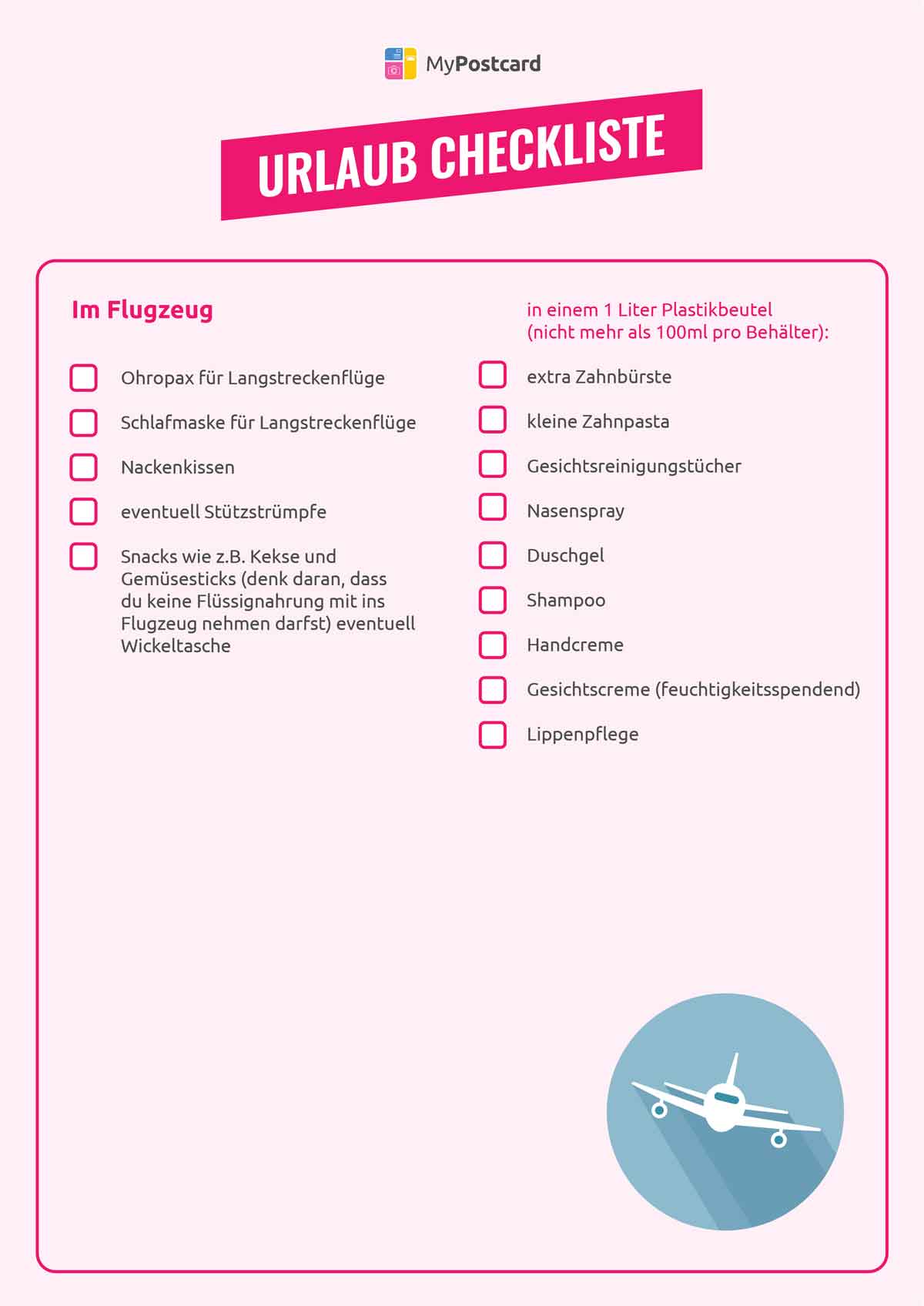 Packliste Sommerurlaub - Must-haves im Flugzeug – MyPostcard Blog