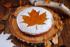 Homemade pie with a maple leaf
