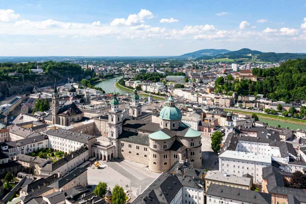 Top view of Salzburg during sunny day