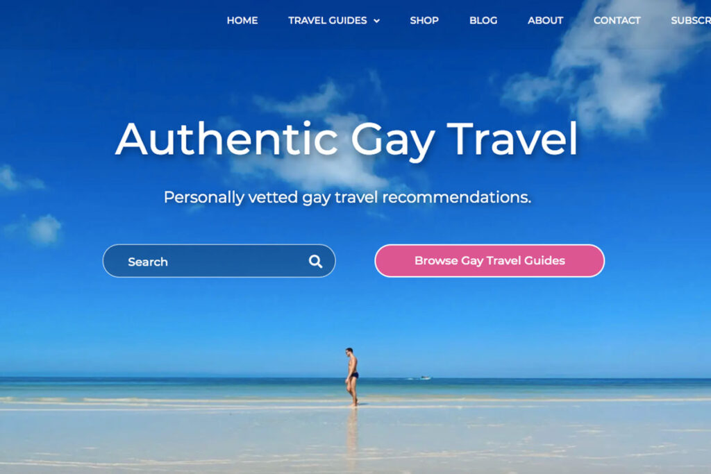 The homepage of gay travel blogger Louis from wolfyy