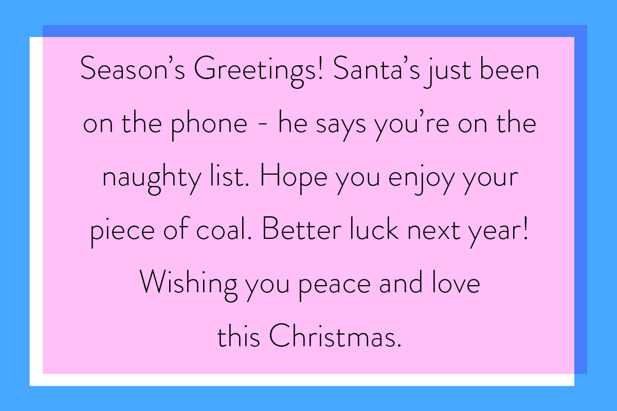 Cheeky ideas for Christmas greetings about the naughty list - best for a close friend