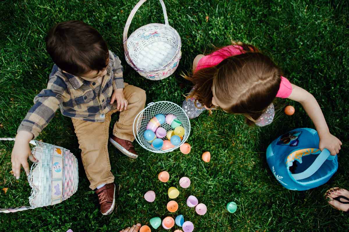 kids collect easter eggs