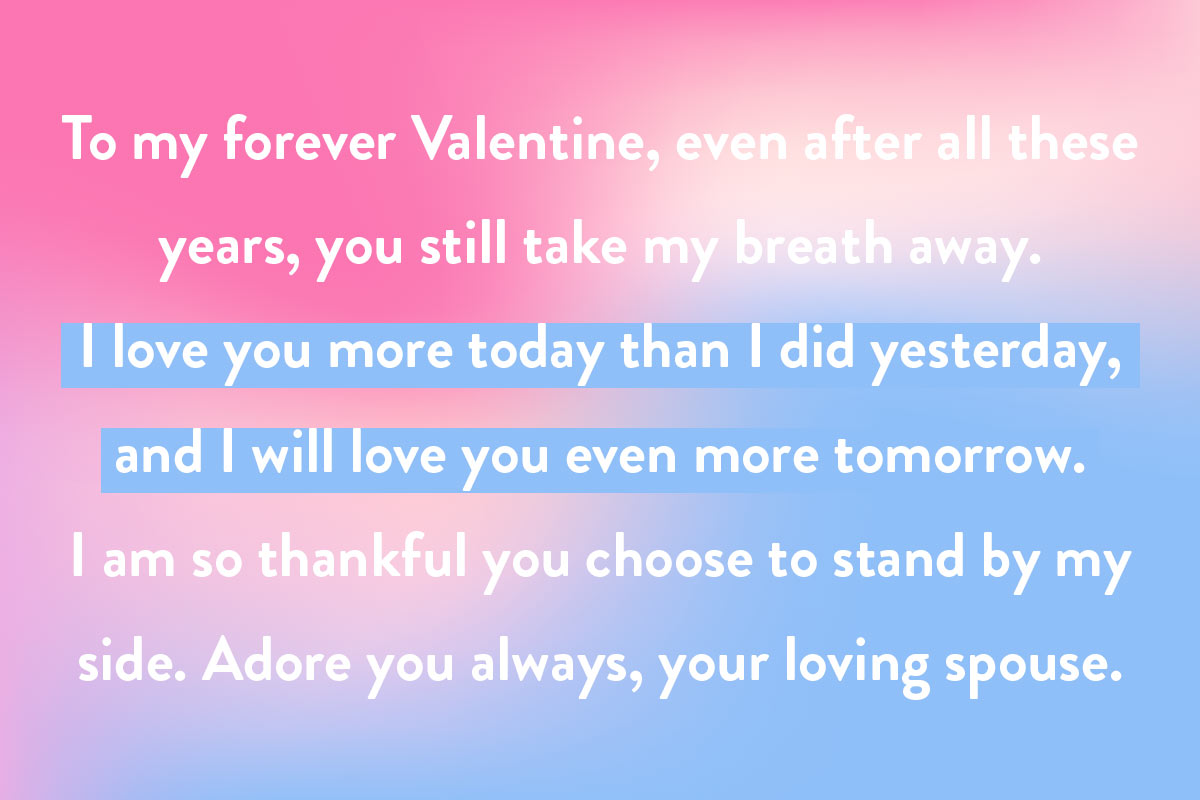 An example of writing a Valentine Day card to long-time spouses
