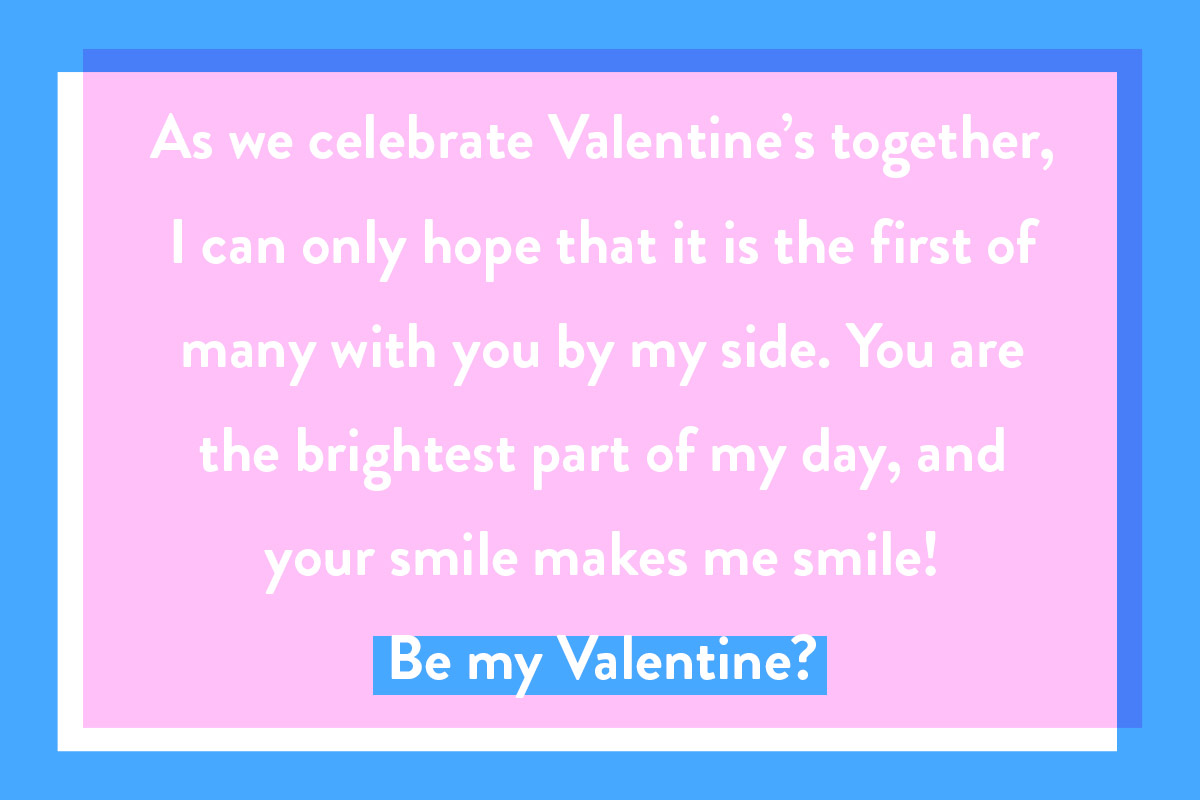 A Valentine's Day card quote for new lovers