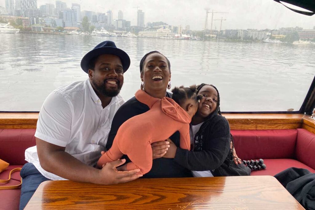 Family enjoying the boat vacation