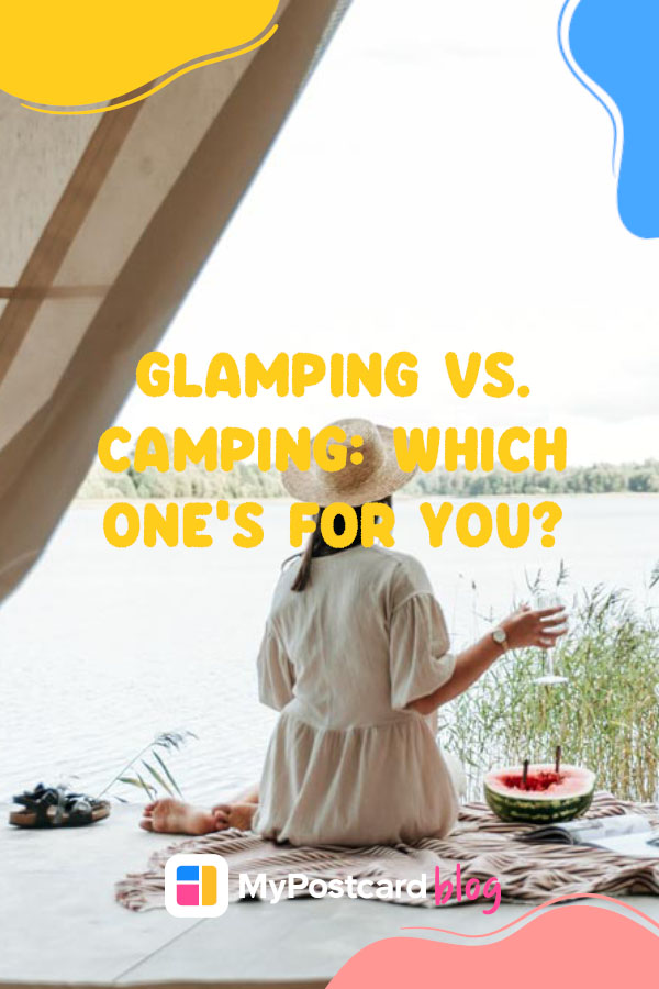Glamping vs camping Pinterest graphic