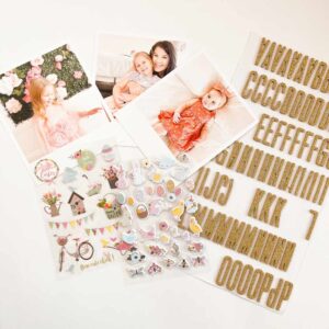 Sheets of stickers and letter stickers shown next to the instant photo prints as an alternative method to create this DIY place set