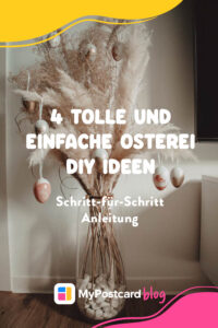 Pinterest Pin mit Titel und Ostereier aufgehängt im Hintergrund.