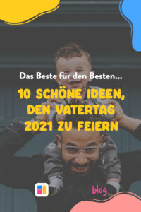 Ein Pin mit dem Titel des Artikels im Vordergrund und ein Man mit seinem Sohn auf die Schulter im Hintergrund.