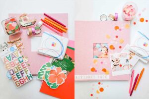 The birthday photobook project DIY front cover with photo prints and confetti on top