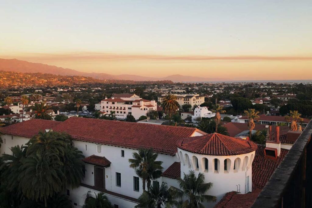 Santa Barbara at sunrise, view of rooftops