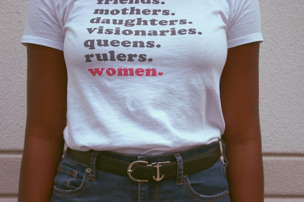 A top showing empowering words about women