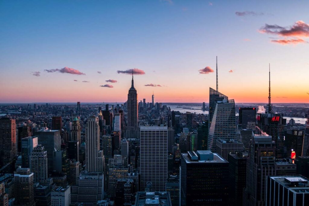 A sunset scene of the New York skyline