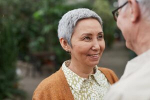 A woman listens to her partner's words of affirmation.