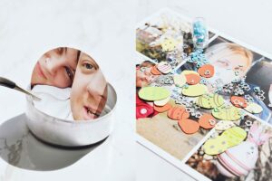 Two images of Easter DIY crafts using photo prints for gifting