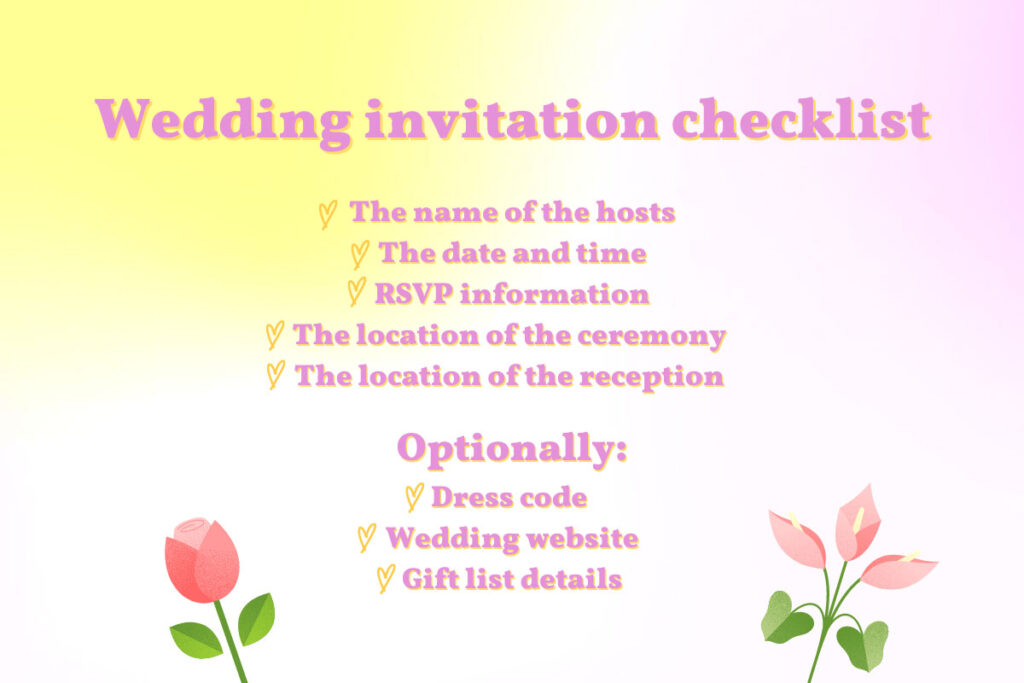 Checklist on what to write in a wedding invitation