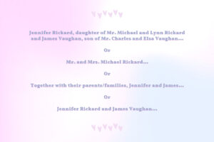 Different ways to start your wedding invitation depending on who is hosting.