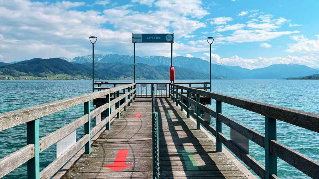 A view of the dock at Attersee looking out onto the lake
