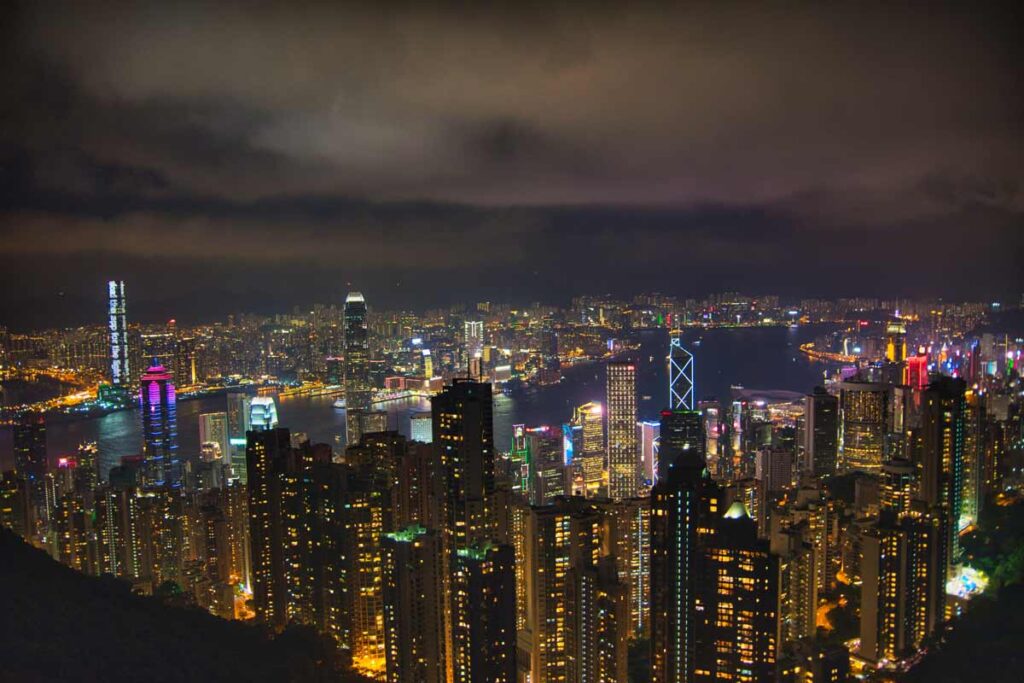 From Victoria Peak, you get an amazing city view of the Hong Kong skyline below