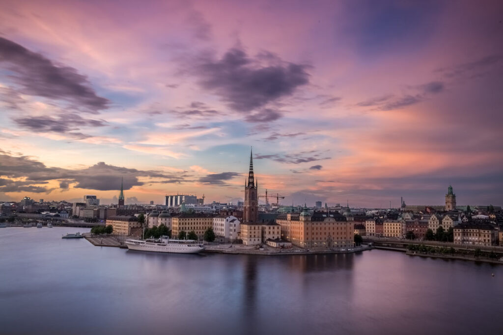 Stockholm under sunset skies