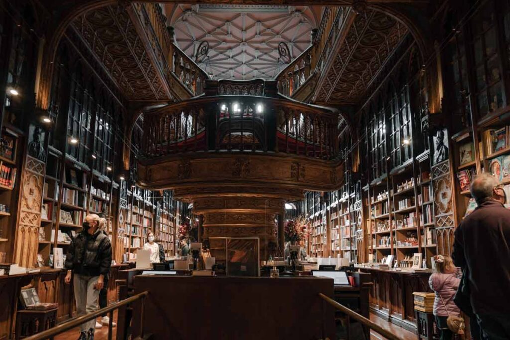 The dark Livraria Lello library, thought to be an inspiration for Harry Potter.