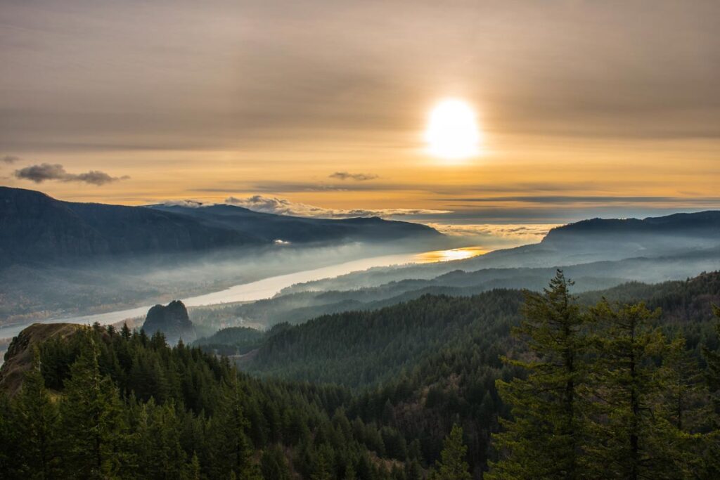 The Columbia River Gorge looking beautiful from above at twilight