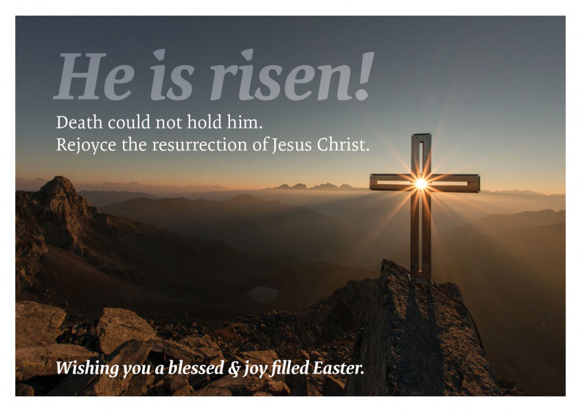 An Easter postcard design with a passage from the bible on it.