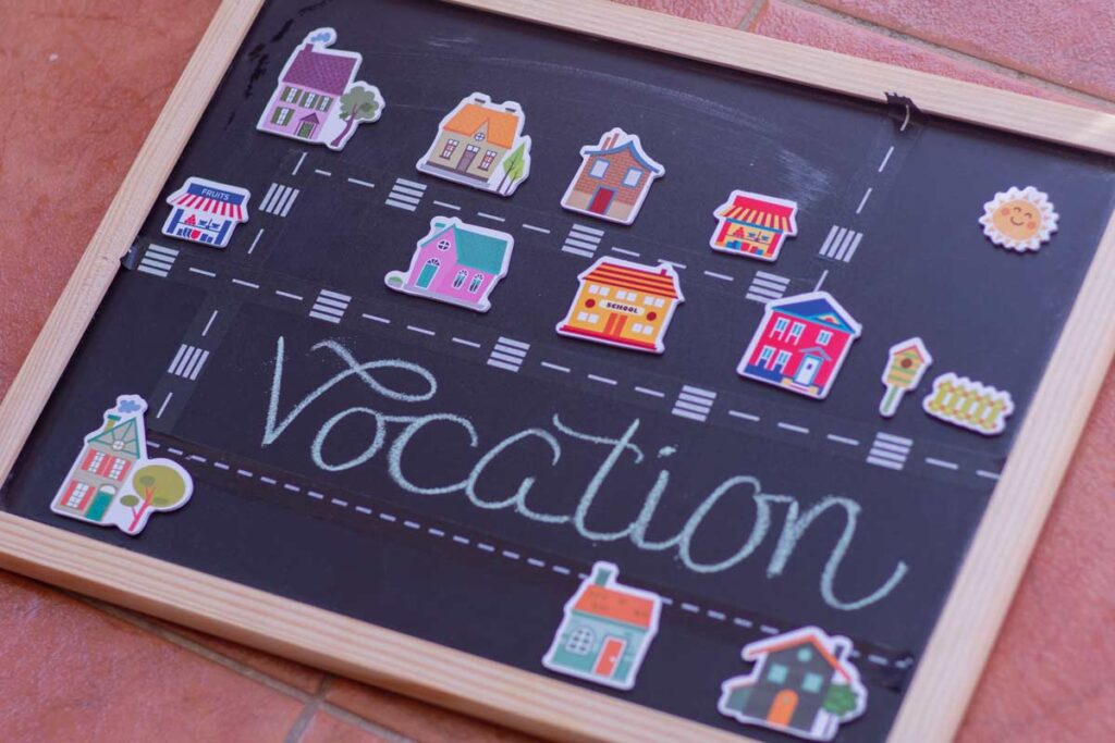Planning a family tradition together on a chalk board