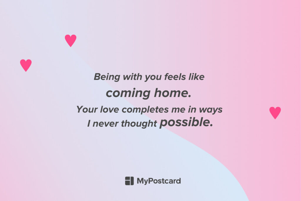 Love messages for him and her - feels like coming home